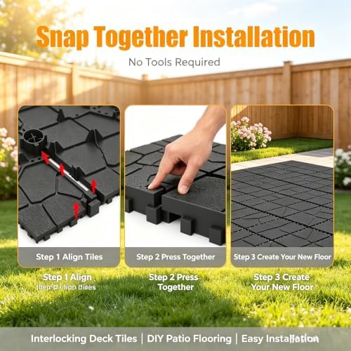 44 Pack Gray Stone Texture Interlocking Decking Tiles, 12x12 Waterproof Weather - Image 3