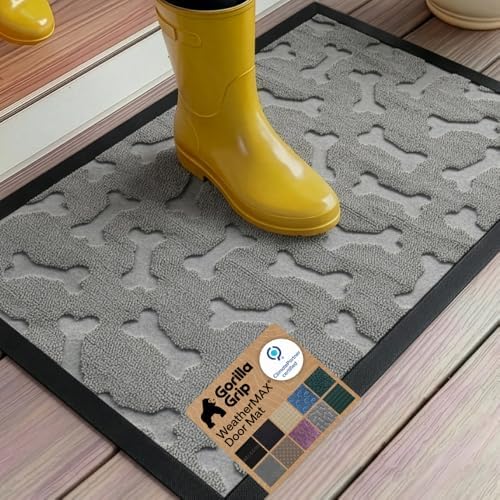 GORILLA GRIP WeatherMAX Door Mat, Indoor Outdoor, Light Gray Bones by GorillaGrip