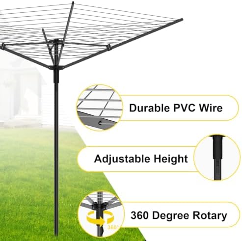 BAKON Heavy Duty Clothesline Outdoor, 40M Rotary Adjustable Tension Umbrella - Image 2