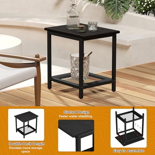 2-Tier Outdoor Side Table with Storage, Weather Resistant Patio End Table - Image 5