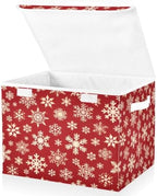 Bolaz Red Background with Gold Snowflakes Pattern Storage Bins with Lids and by Unknown