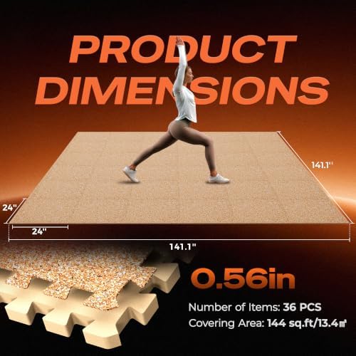 SUPERJARE 0.56'' Thick 144 Sq Ft Rubber Top Gym Flooring - Image 7
