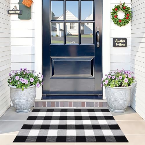OLANLY Fall Door Mat, Buffalo Plaid Rug by OLANLY