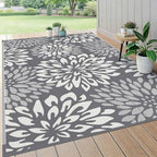 HEBE Waterproof Outdoor Rug 5'x8', Floral Reversible Plastic Patio Rug by HEBE