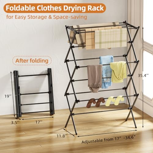 Drying Rack Clothing, 3-Tier Clothes Drying Rack Foldable, Antirust Laundry - Image 2