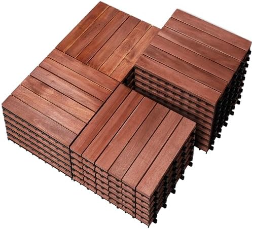 PrimeZone 27 PCS Solid Acacia Wood Interlocking Patio Deck Tiles Outdoor by PrimeZone