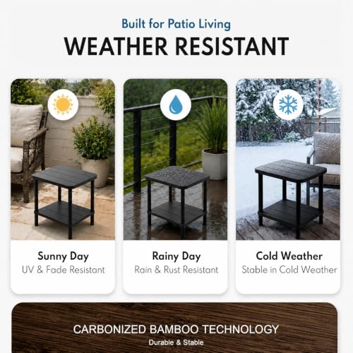 PASAMIC Outdoor Side Table, 2-Tier Square Patio Table - Image 5