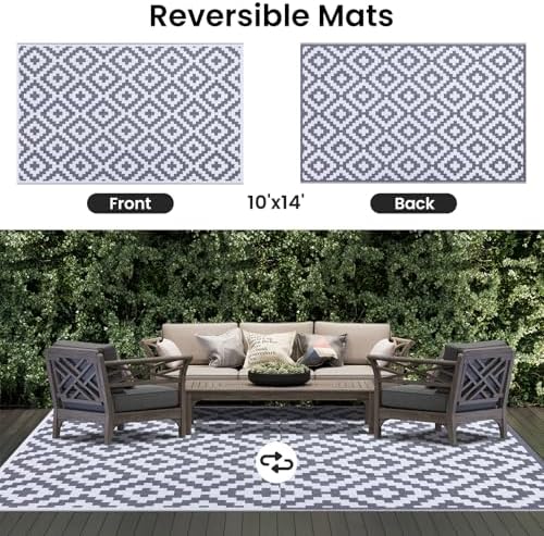 Smiry Outdoor Rug 10x14 ft Waterproof Reversible Boho Mat - Image 3
