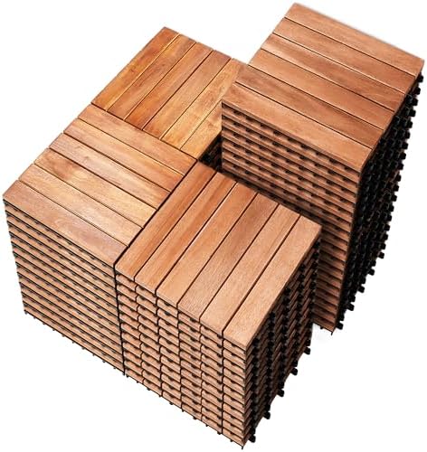 PrimeZone 54 PCS Solid Acacia Wood Interlocking Patio Deck Tiles Outdoor by PrimeZone