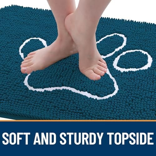 OLANLY Dog Door Mat for Muddy Paws 54x24, Paw Print Design Chenille Mud Mat - Image 4