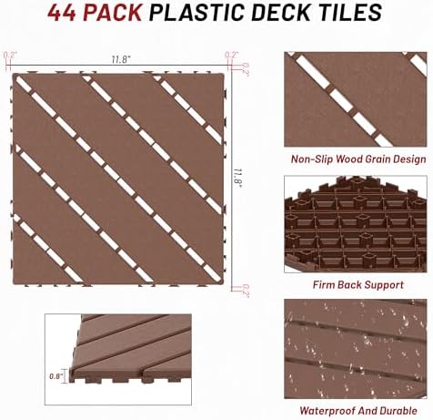 44 Pack Plastic Interlocking Patio Deck Tiles Waterproof All Weather - Image 2