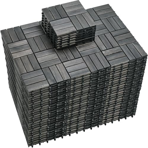PrimeZone 162 PCS Solid Acacia Wood Interlocking Patio Deck Tiles Outdoor by PrimeZone