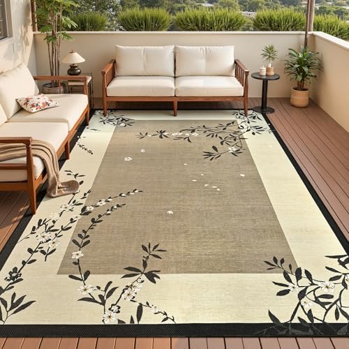 Easy Jute 5x7 Living Room Rug Brown Cherry Blossom Branch by FALARKLLC