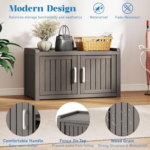 2-Tier Storage Bench, Waterproof UV-Resistant Outdoor Shoe Storage Cabinet - Image 4