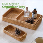 Rattan Serving Tray, Rectangle Wicker Storage Basket Set of 3 - Image 2