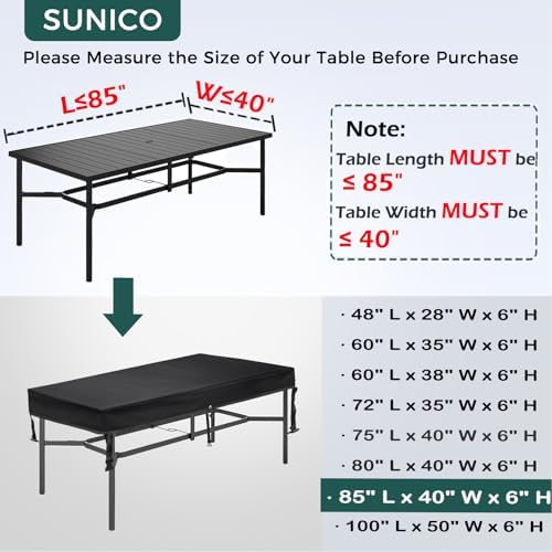 SUNICO Outdoor Table Covers Waterproof Rectangle 85x40x6in - Image 2