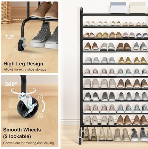 STO STO Expandable Shoe Rack, 10-Tier Metal Tall Shoe Rack - Image 6