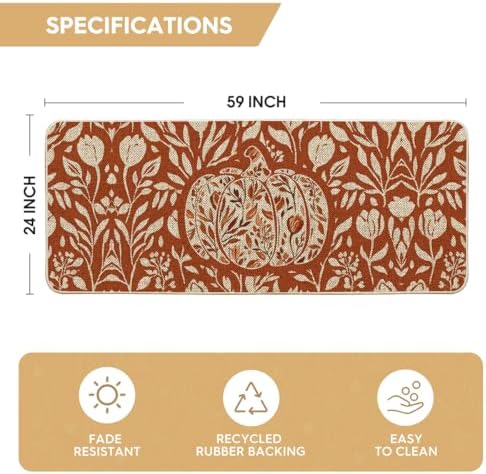 Artoid Mode Orange Flower Pumpkin Fall Doormat 24x59 Inch - Image 3