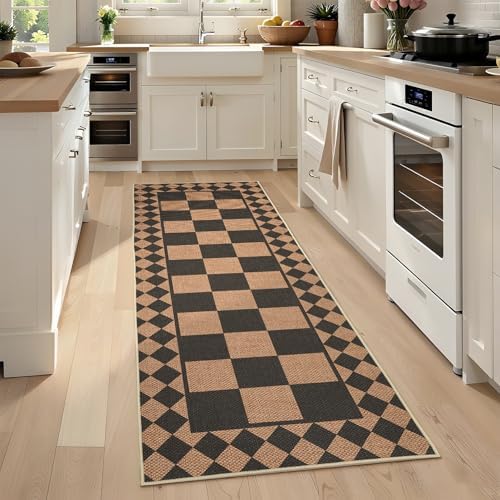 GarveeHome Checkered Jute Runner Rug 2x6 Kitchen Runner Rugs Indoor Outdoor by GarveeHome