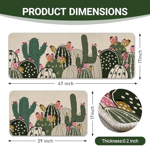 Boho Cactus Kitchen Rugs Set of 2 - Image 3