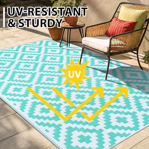 Smiry Outdoor Rug 4x6 ft Waterproof Reversible Boho Mat - Image 4