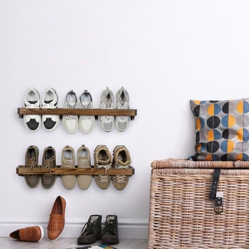 MyGift 30 Inch Rustic Burnt Wood Hanging Shoe Rack Wall Mounted Storage - Image 4
