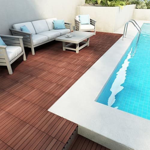 PrimeZone 27 PCS Solid Acacia Wood Interlocking Deck Tiles Outdoor - Image 3