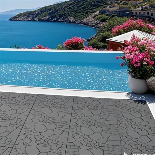 44 Pack Stone Texture Interlocking Patio Deck Tiles 12"x12" DIY Snap Together - Image 2