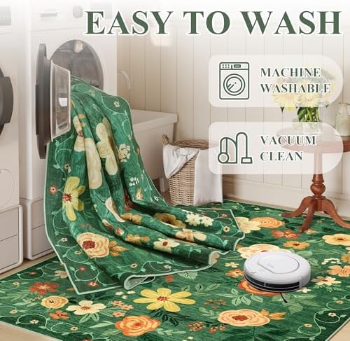 DUKINO 3x5 Area Rug, Floral Washable Rug - Image 6