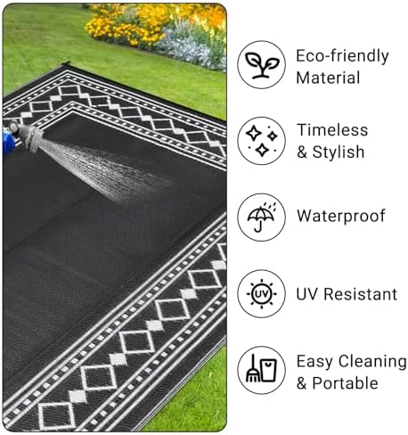 Waterproof Outdoor Rug 9x12, Reversible Plastic Straw Rug Waterproof Modern - Image 2
