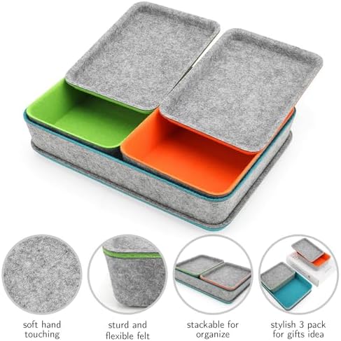 Welaxy 3-Piece Stackable Lidded Felt Desk Drawer Organizer Tray Multi-Color - Image 2