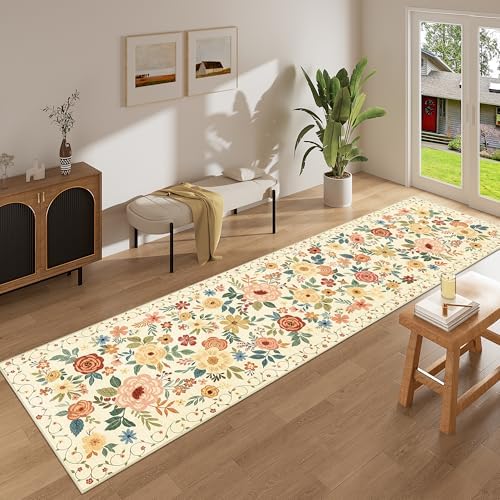 DUKINO 2.6x10 Hallway Runner Rug Washable Kitchen Rug Non Slip Beige Yellow - Image 3