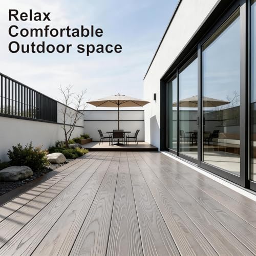 Outdoor Solid 8ft Composite Decking Boards 6 Pcs, Teak&Ancient Wood - Image 3