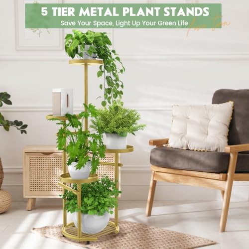 TOSKING Tall 5-Tier Round Metal Corner Plant Stand Indoor - Image 2