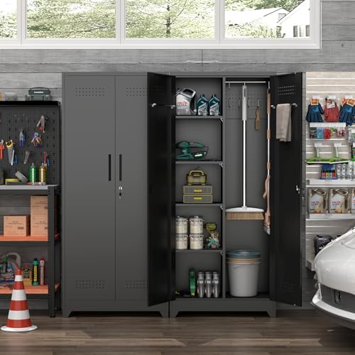 72.8" H Metal Broom Closet Storage Cabinet, Garage Storage Cabinet - Image 2