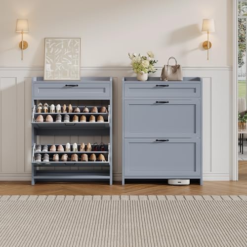 IDEALHOUSE Shoe Cabinet with 2 Flip Drawers & 1 Top Drawer, High-Gloss Painted - Image 5