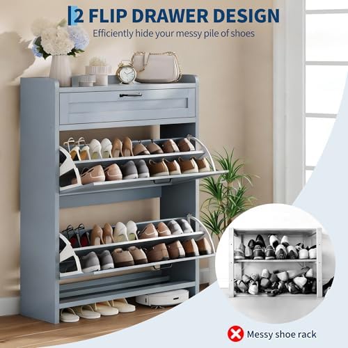 IDEALHOUSE Shoe Cabinet with 2 Flip Drawers & 1 Top Drawer, High-Gloss Painted - Image 6
