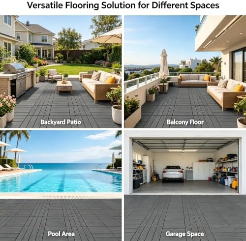 44 Pack Gray 12x12 Outdoor Interlocking Plastic Deck Tiles, Waterproof All - Image 3