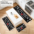 Kitchen Rugs Set 3 Piece, Non Slip Black Kitchen Mats - Image 2
