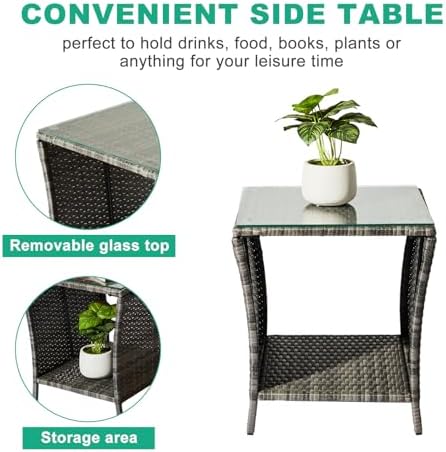VINGLI Outdoor Wicker Side Table Patio Side Tables - Image 5