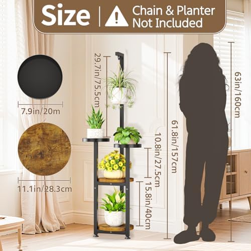 LASZOLA Hanging Plant Stand Holder Indoor Outdoor Tall, 4 Tier Black - Image 2