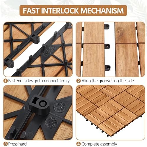 Yaheetech 108PCS Acacia Interlocking Deck Tiles Outdoor Patio Flooring - Image 6