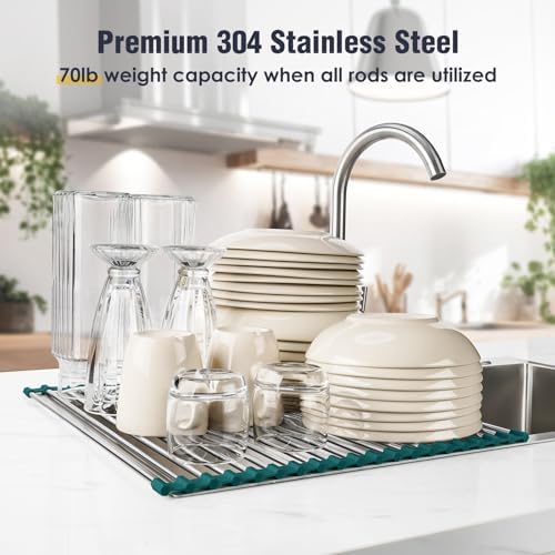 Tomorotec Roll Up Dish Drying Rack Over Sink, 304 Steel - Image 5