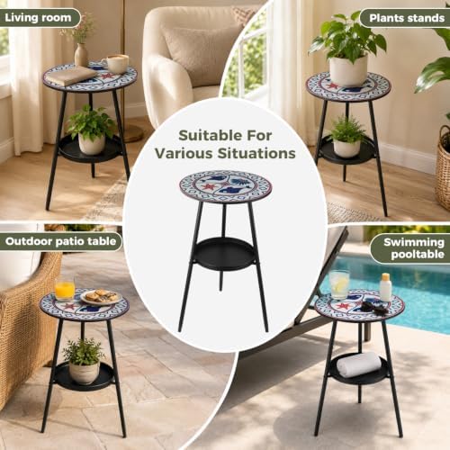 2-Tier Metal Outdoor Side Table 13.5" Round End Table - Image 6