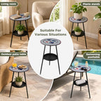 2-Tier Metal Outdoor Side Table 13.5" Round End Table - Image 6