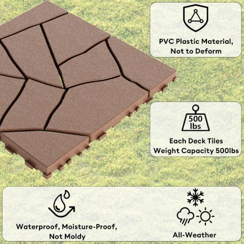 44 Pack Plastic Interlocking Patio Deck Tiles Waterproof All Weather - Image 3