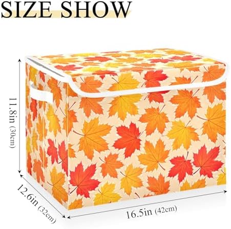 Bolaz Storage Bins with Lids and Handles, Autumn Maple Leaf Yellow Fallen - Image 3