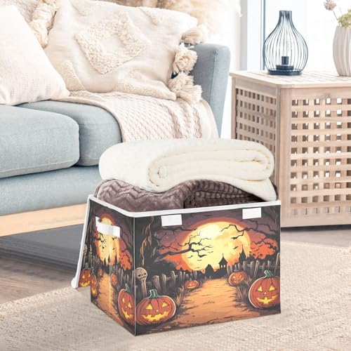 Bolaz Storage Bins with Lids and Handles, Halloween Night Pumpkin Skull Storage - Image 5