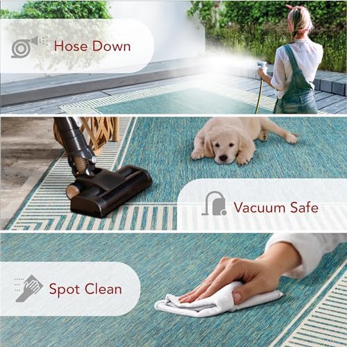 nuLOOM Asha Teal Bordered Power Loomed Indoor/Outdoor Area Rug - Image 6