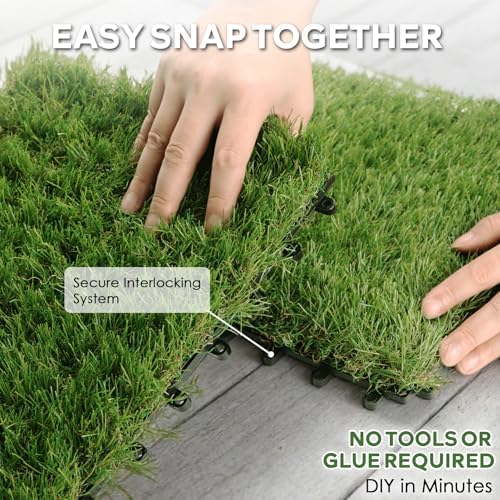 XLX TURF Artificial Grass Tiles Interlocking Outdoor Turf 12"x12" 9 Pack - Image 6
